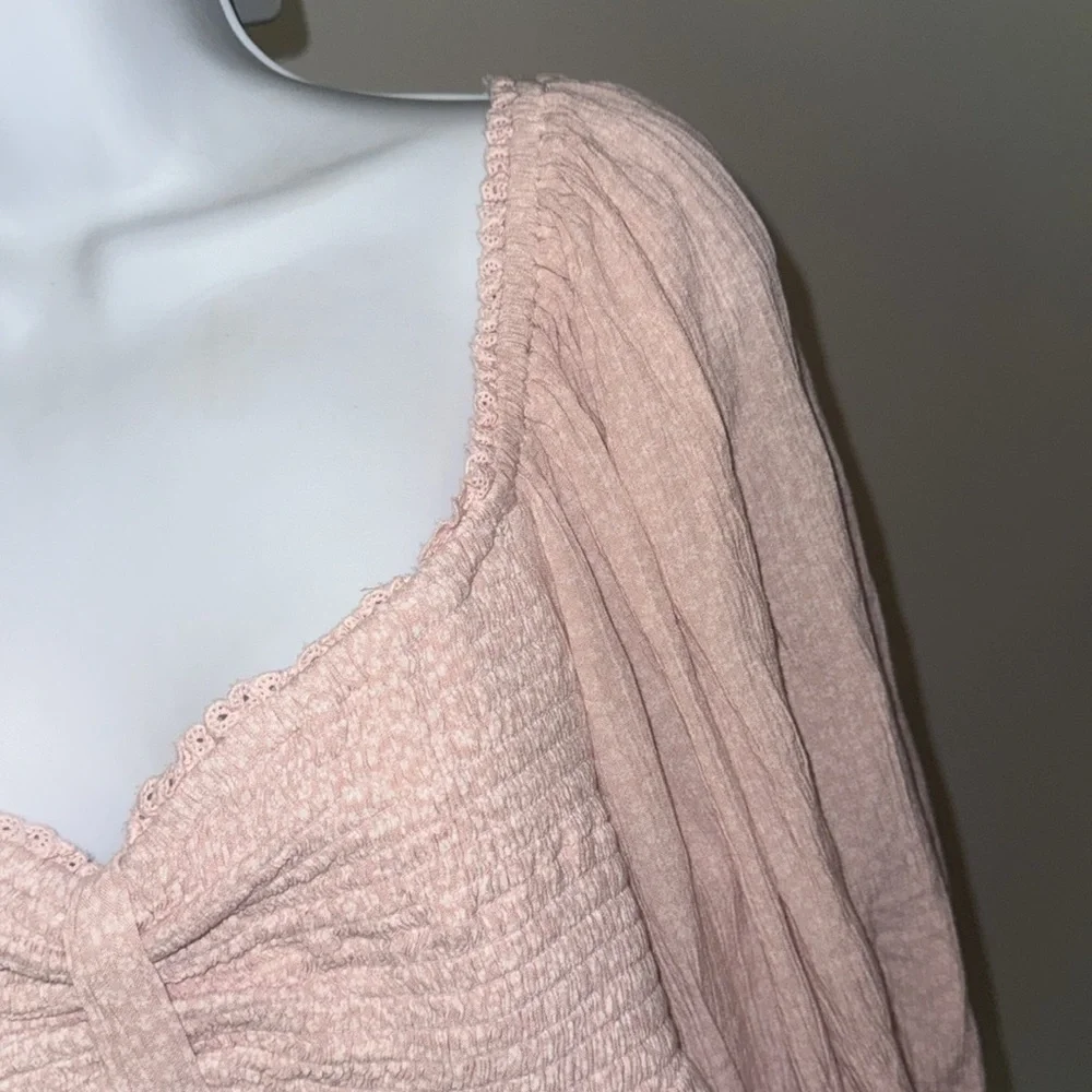 Free People Pink Puff Sleeve Smocked Blouse , sz M